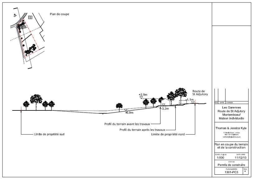Plan en coupe du terrain et de la construction
